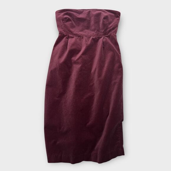 bitten by sarah jessica parker velvet maroon strapless knee length dress size 8 - Picture 2 of 7